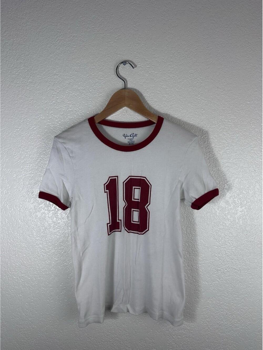 John Galt Ringer T-Shirt White Red “18” Graphic Made in Italy Men’s Small